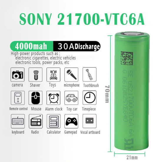 Μπαταρια Sony 21700 VTC6 Murata 4000mah 30A